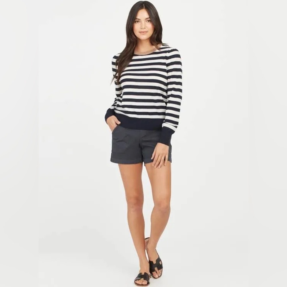 Spanx Stretch Twill Shorts in Heather Blue Grey XS